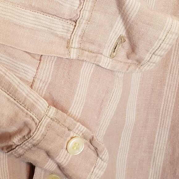 British Khaki by Robert Lighton Tan Linen/Cotton Stripe Button Down Shirt XL - Picture 4 of 7